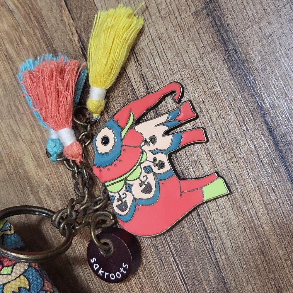 SAKROOT Blue Orange Boho Convertible Drawstrimg Backpack Elephant Tassel Key Fob - Picture 4 of 16